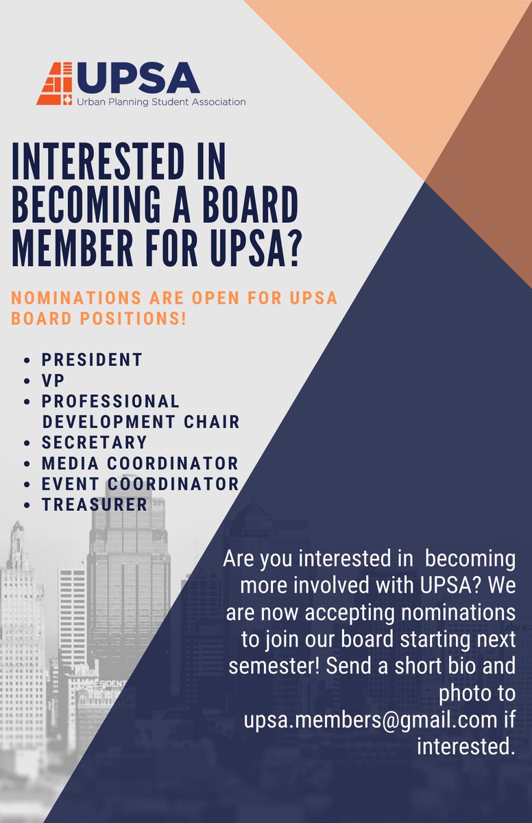 UPSAatUTSA's tweet photo. It's that time again! Email us a short bio and a photo if you're interested in joining the UPSA EBoard for the next academic year! #upsa #urbanplanning #getinvolved #utsa https://t.co/vywVKFG7yG