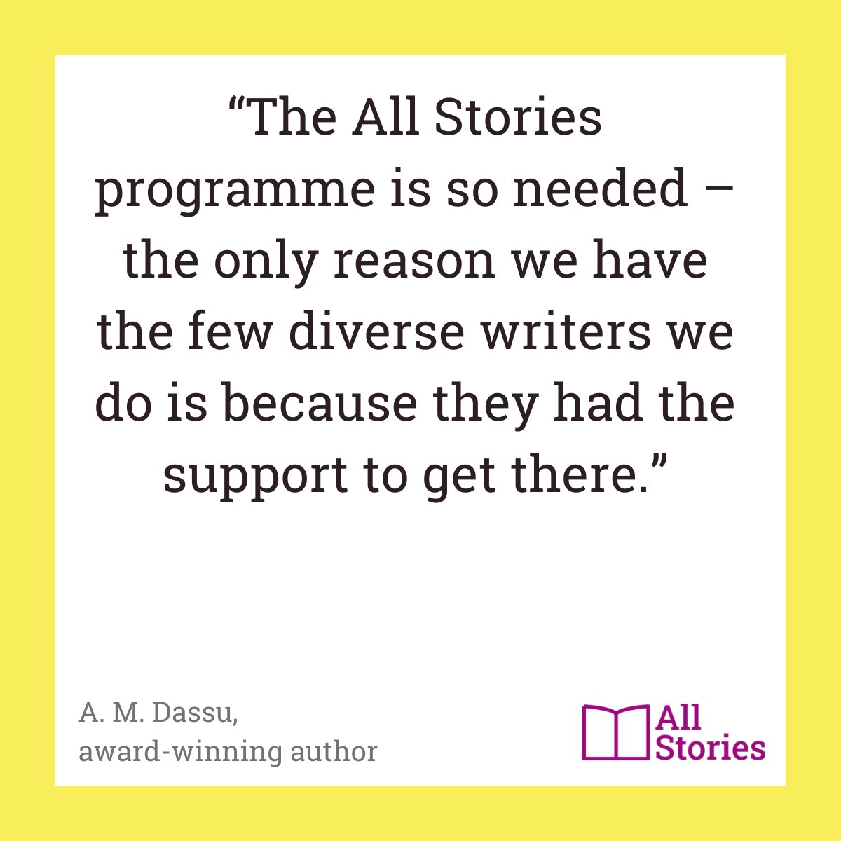 AllStoriesWrite's tweet photo. "The All Stories programme is so needed β the only reason we have the few diverse writers we do is because they had the support to get there." @a_reflective, award-winning author.
#AllStories #allstorieswrite #representation #inclusion #diversity #writing #writerscommunity https://t.co/Pd5dHo32ZT