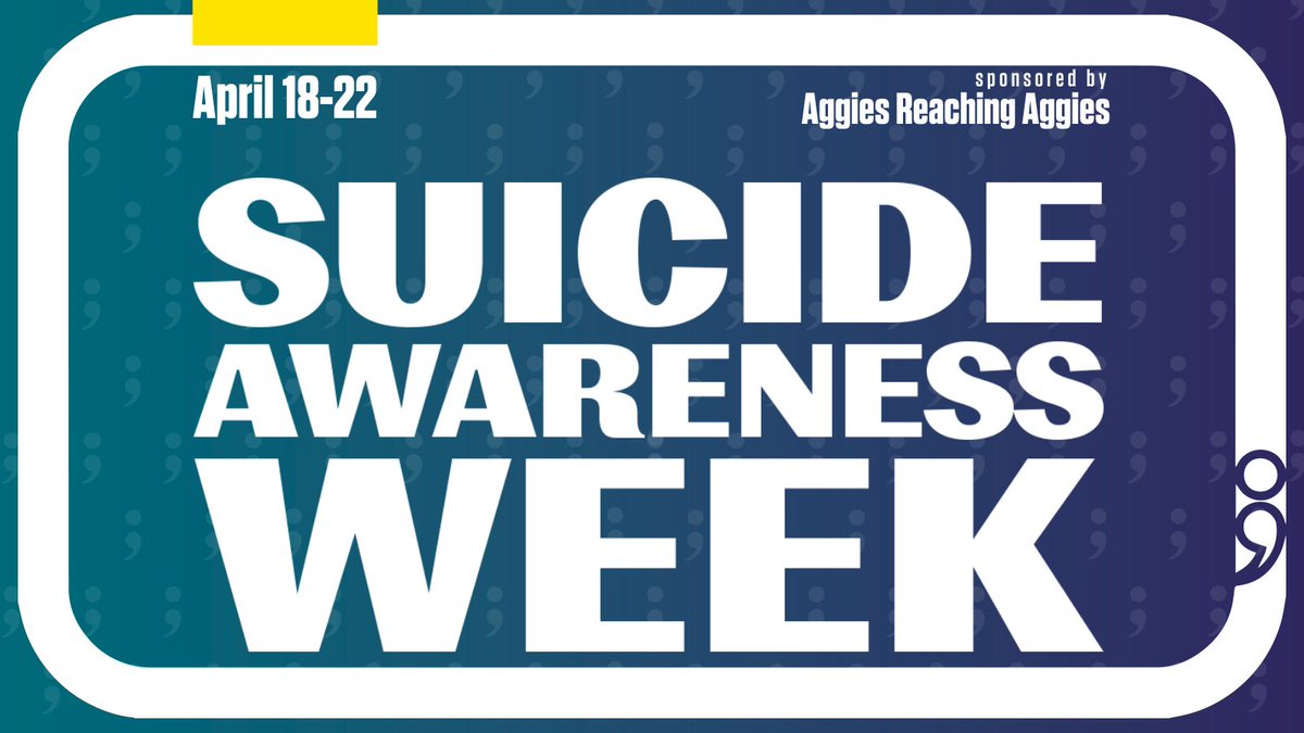 Suicide Awareness Week continues! Today's events include a Swag Grab tabling event from 9am-noon in the MSC and Chillax with CAPS from 4-6pm at the SSB. Don't miss it! More info at caps.tamu.edu/suicide-awaren…
#SuicideAwarenessWeek