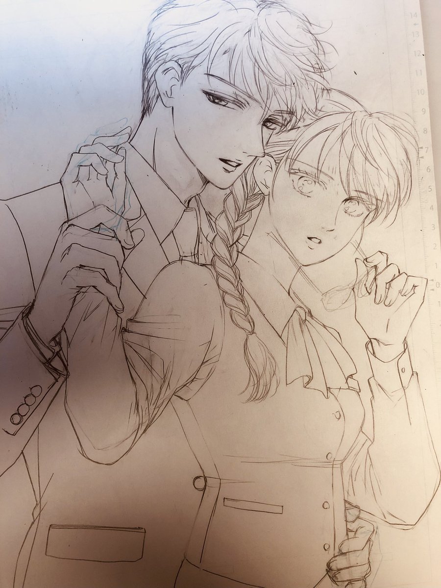 2巻のカバーイラストの下絵です
初対面の印象が良くなかった2人
#乙女椿は笑わない 