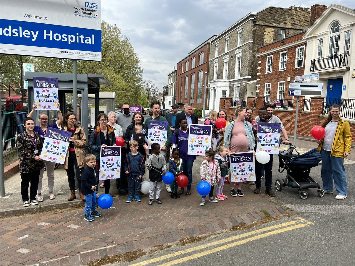 Remmi Sexton (@remmi_ldn_nhs) on Twitter photo ‼️SAVE OUR NURSERY‼️ making our voices heard outside The Maudsley Hospital📣 <a href="/MaudsleyNHS/">NHS Maudsley</a> <a href="/slam_unison/">UNISON SLaM</a> the nursery is under threat of closure, what a reward for nursery staff & parents who have worked tirelessly for the trust during the pandemic! ‼️SAVE OUR NURSERY‼️ making our voices heard outside The Maudsley Hospital📣 <a href="/MaudsleyNHS/">NHS Maudsley</a> <a href="/slam_unison/">UNISON SLaM</a> the nursery is under threat of closure, what a reward for nursery staff & parents who have worked tirelessly for the trust during the pandemic!