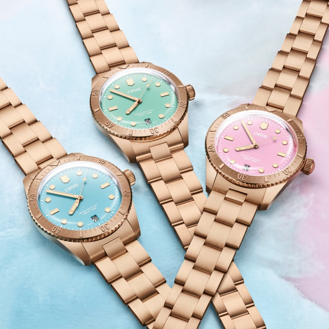 A tryptic of joy - The all-bronze Oris Divers Sixty-Five ‘Cotton Candy' Series.

All the capabilities of an Oris diver’s watch, and all the verve of a timepiece made to celebrate the fun side of life.

🛍 bit.ly/3OiZSci

#Oris #GoYourOwnWay #DiverSixtyFive #CottonCandy