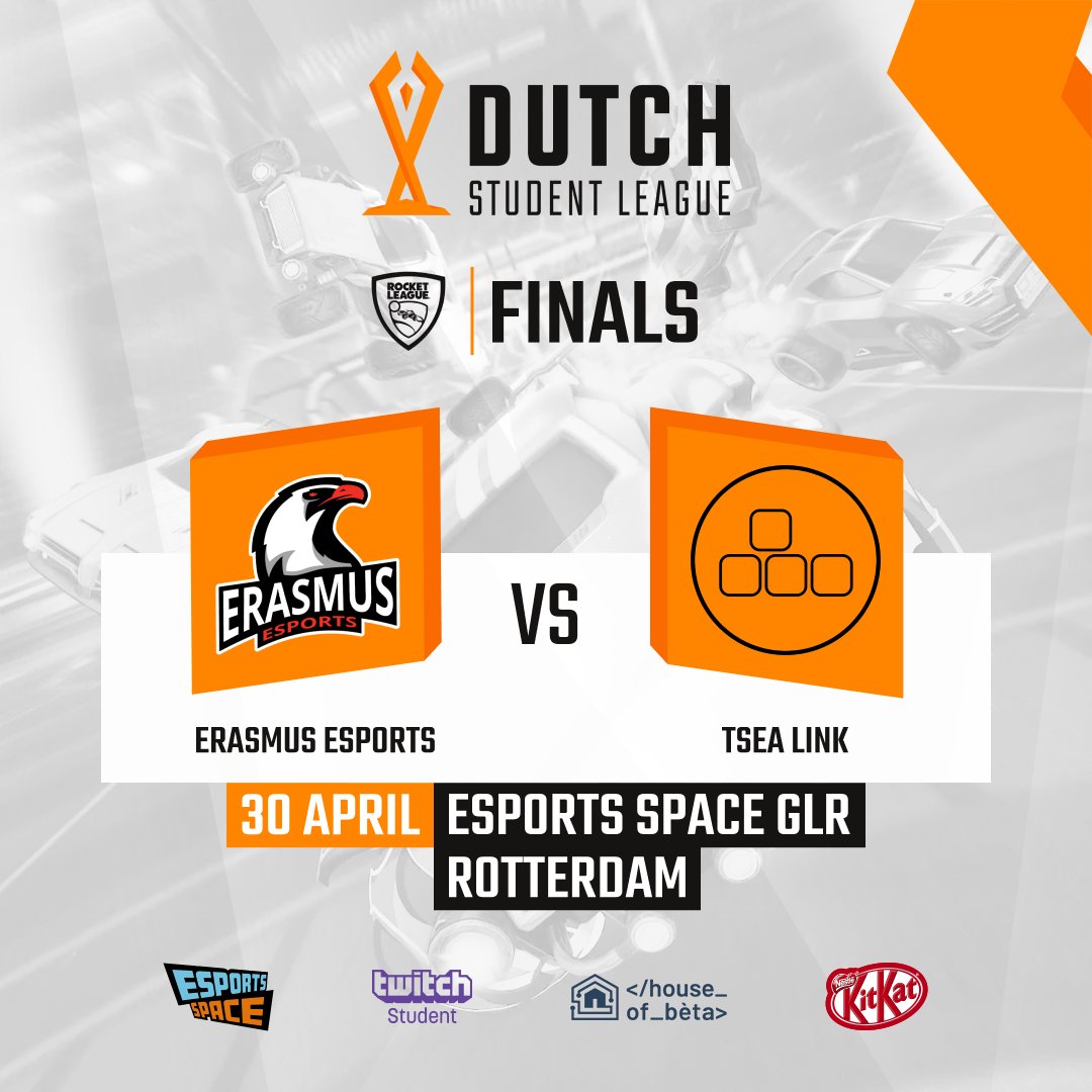 StudentLeagueNL's tweet photo. Laat je horen voor de vier finalisten van de DSL! 📣

@ErasmusEsports_ vs. @EsportsTwente ⚔️
@erasmus_rl vs. @tsealink 🏎️

op 30 april is @EsportsSpaceGLR het strijdtoneel als de #RL- en #LoL-finalisten het tegen elkaar opnemen in de grote finale! 🤩

#DSL #Final https://t.co/8n8izCMs9i