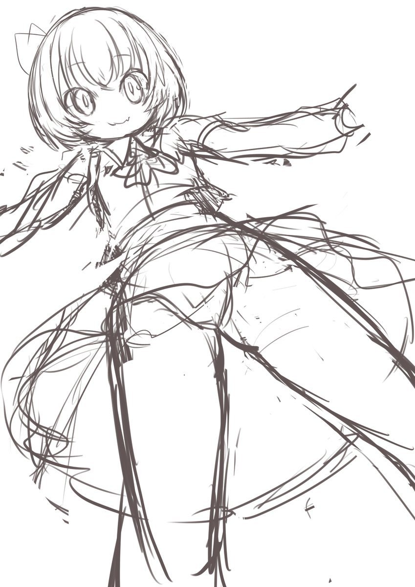 #このタグを見た人はラフ画とその完成絵を見せる 
ラフを削って線画を作る方法にシフトしたので2枚しか見つかりませんでした。
珍しくカラーラフとかやってますね…… 