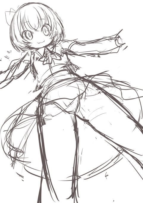 #このタグを見た人はラフ画とその完成絵を見せる 
ラフを削って線画を作る方法にシフトしたので2枚しか見つかりませんでした。
珍しくカラーラフとかやってますね…… 