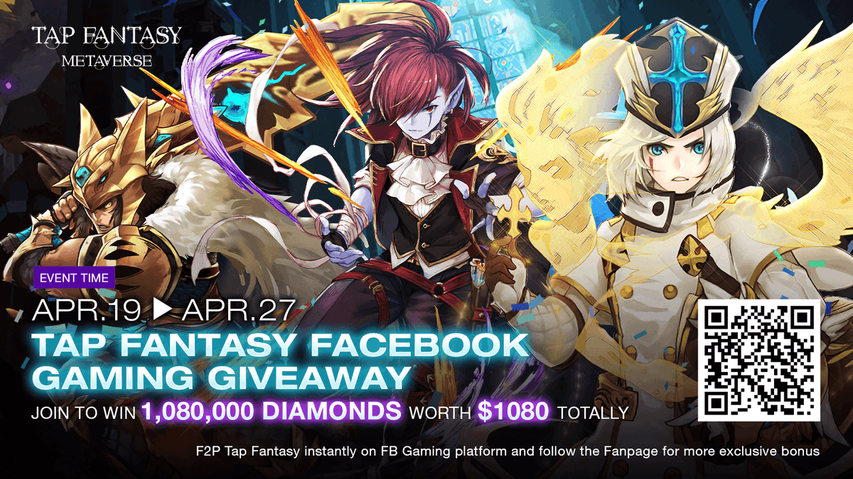 📢 #Tapfantasy Facebook Gaming Giveaway🎁
The 1⃣ P2E &amp; F2P game on FB platform is launching!
Join to win 💎1,080,000 Diamonds worth 💵$1,080 totally
🎁👉Click to enter👈: gleam.io/QPmcW/tap-fant…
🗓️Event time: Apr.19 to Apr.27 14:00 UTC
🎮Play it right now: fb.gg/play/tap_fanta…