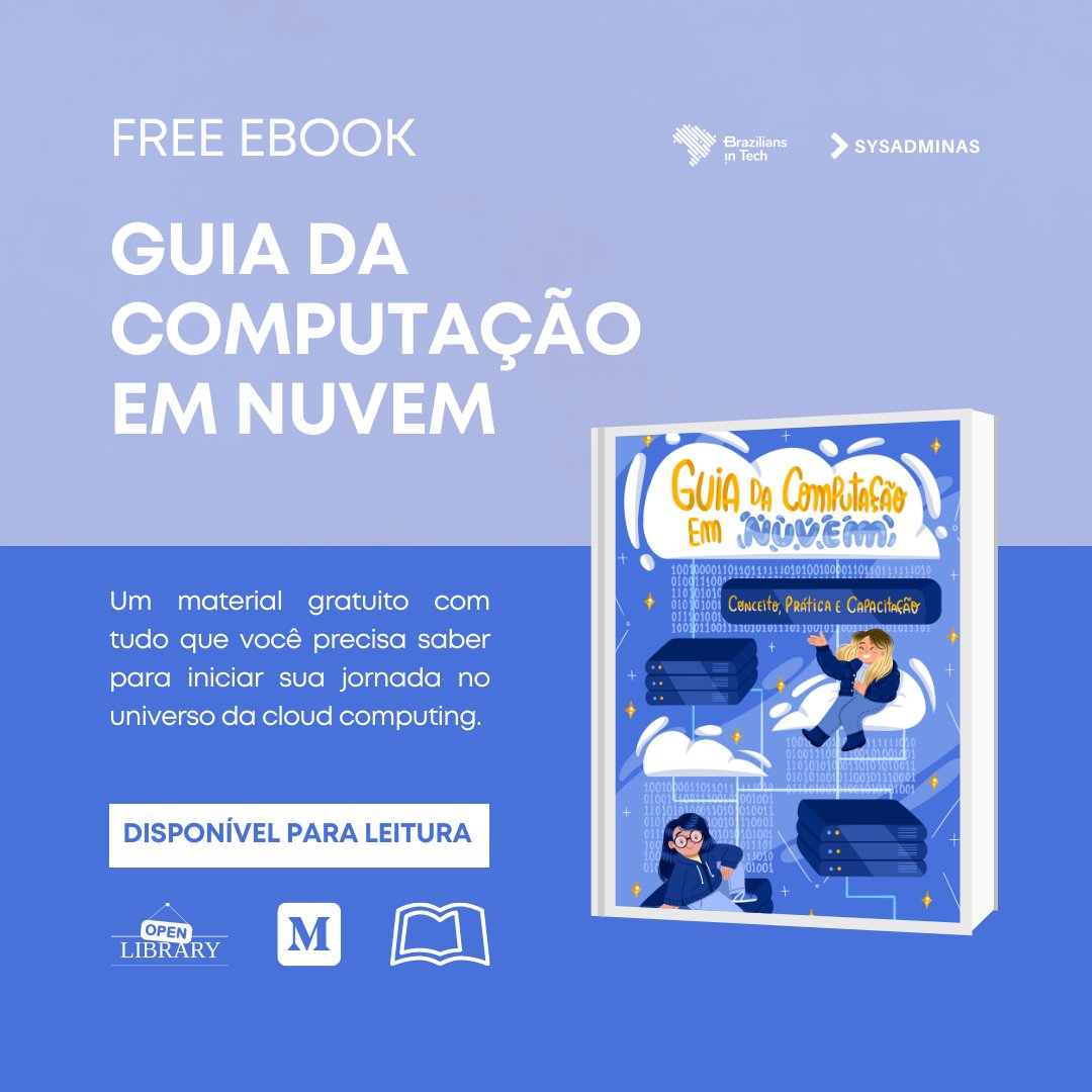 Eu e a <a href="/hellomariworld/">Mariana Carvalho</a> produzimos um material free em português sobre cloud, com foco em quem está começando os estudos nesse universo. ☁️ 
Além de nós, outras mulheres incríveis apoiaram com a revisão e ilustrações para dar vida a esse projeto da SysAdminas e Brazilians in Tech.