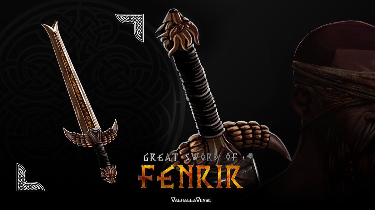 ValhallaVerse's tweet photo. WEAPON SHOWCASE TIME! ⚡️

'Great Sword of FENRIR'

- Even Odin couldn't survive Fenrir's fangs. 🐺

#NFT #Vikings #Valhalla https://t.co/F3OJDKXmSc