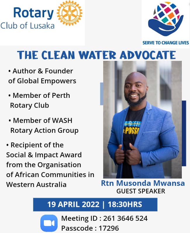 GlobalEmpowers's tweet photo. Tonight our Founder @JosephMwansa17 will be sharing our story at @rotaract of Lusaka Central, Zambia.
Kindly Join Zoom the Meeting
https://t.co/cFFhiJMCkK
Meeting ID: 261 3646 524
Passcode: 17296
#globalempowers 
#lightingchange https://t.co/Qha9MwWrLP