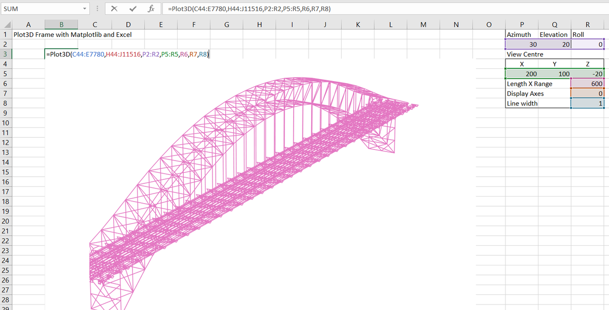 pyxll's tweet photo. Love this use of 3d plots for structural engineering in Microsoft Excel using Python, @matplotlib and PyXLL!
https://t.co/YLHYMwKdQE
#msexcel #python #matplotlib #pyxll https://t.co/HGlRxzw0wG