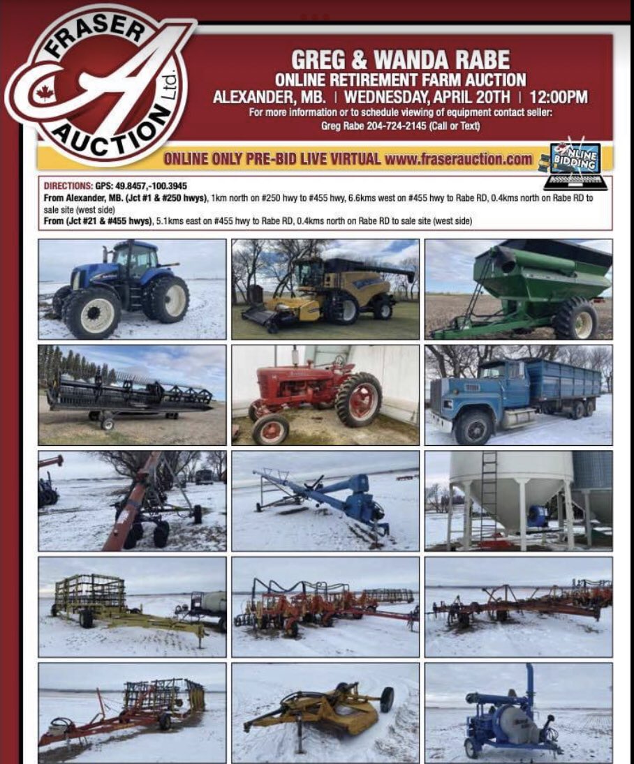 Aggeez28's tweet photo. My cousin’s Online Farm Auction Sale ends tomorrow! See https://t.co/jC00Xn4qUq for some well maintained equipment! https://t.co/k31vS7jTZN