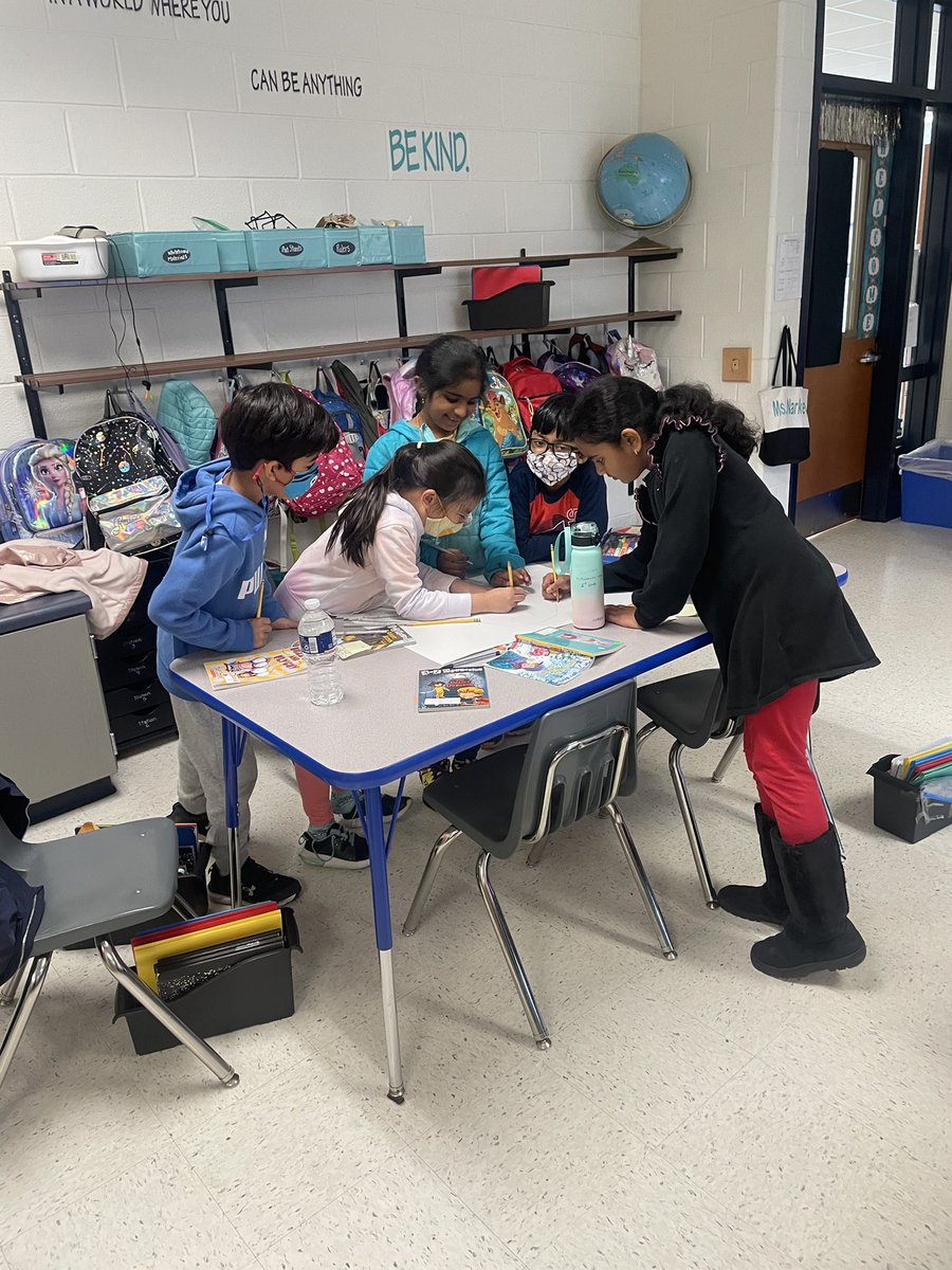 MsNarkevic's tweet photo. Collaborating to create book club names and posters as we kick off our 4th quarter book club groups! @RLCPrincipal https://t.co/4Z0MHXtbsK