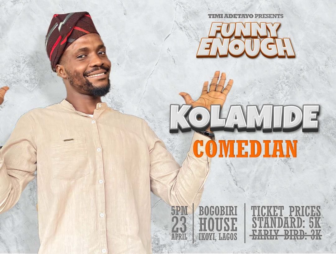 Kolamide's tweet photo. Showing up for my brother @timi_adetayo on Saturday.
Make sure you come through!!
#FunnyEnough https://t.co/kNNg7jWWxS