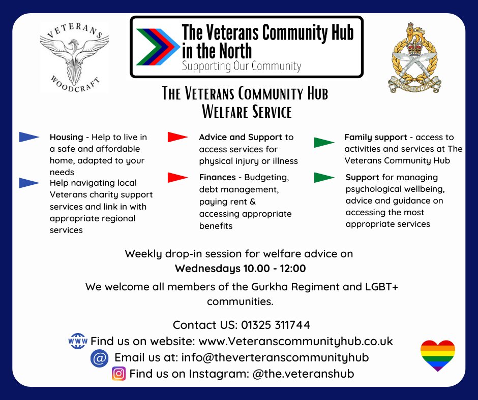 The Hubs Welfare Service are doing drop in sessions,10am to 12pm every Wednesday. Everyone in the community is welcome so feel free to contact us or pop in to the session! Any questions you can email Dreda at Dreda@veteranswoodcraft.co.uk OR call the hub on 01325311744!