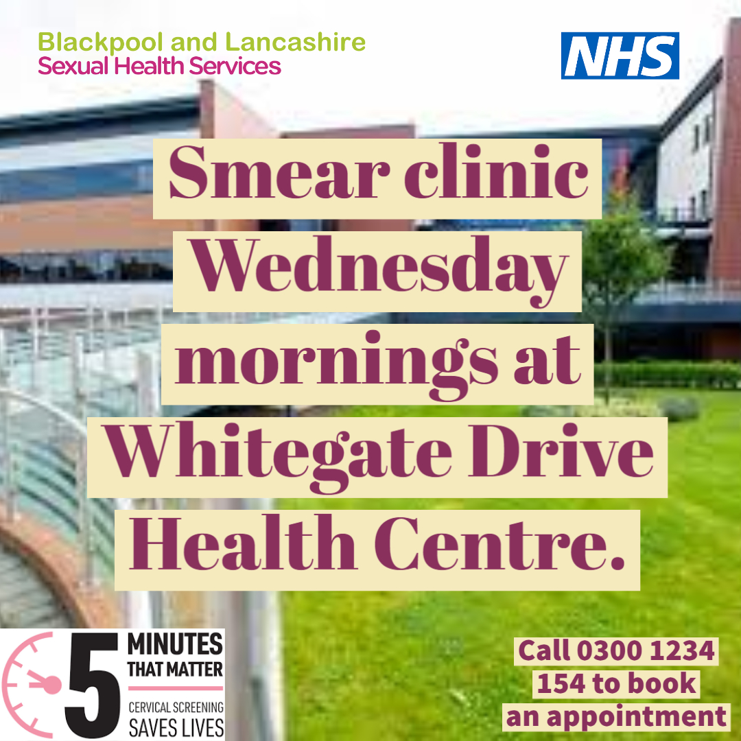 You can now book a smear test on a Wednesday morning at Whitegate Health Centre. Call 0300 1234 154 option 4 to book an appointment. #smear #smeartest #cervicalscreening
