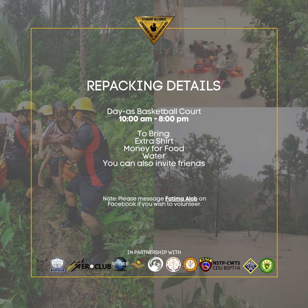 DONATION DRIVE FOR VICTIMS OF BAYBAY
As of April 19, 2022, we have accumulated PHP 120,241.7 which will be used for the relief operations at Baybay Leyte which was greatly affected by Typhoon Agaton.

See details here: facebook.com/USCSTAND/posts…