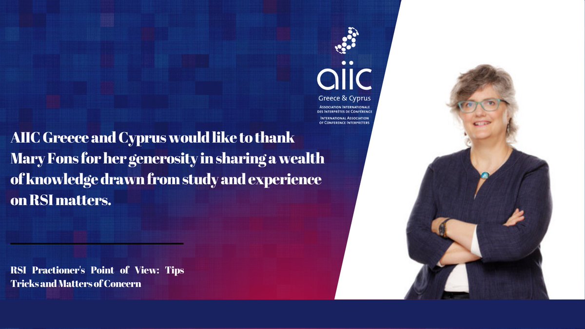 AIIC Gr&amp;Cy held its first in-person event post pandemic - on #RSI. Mary creatively brought home the many ways in which we can improve our experience in #interpreting from a distance and which lessons learnt by working in remote settings should inform our work in all settings.