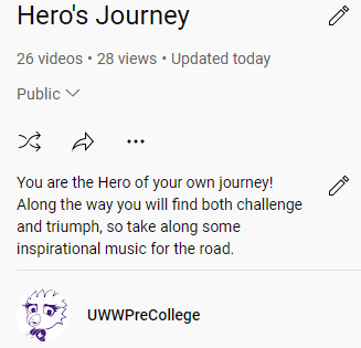 UWWPreCollege's tweet image. Are you setting out on a personal journey?  Need some motivation?  Check out our Hero's Journey playlist on YouTube! #uwwprecollege #TRIOWorks #BeYourOwnHero youtube.com/playlist?list=…