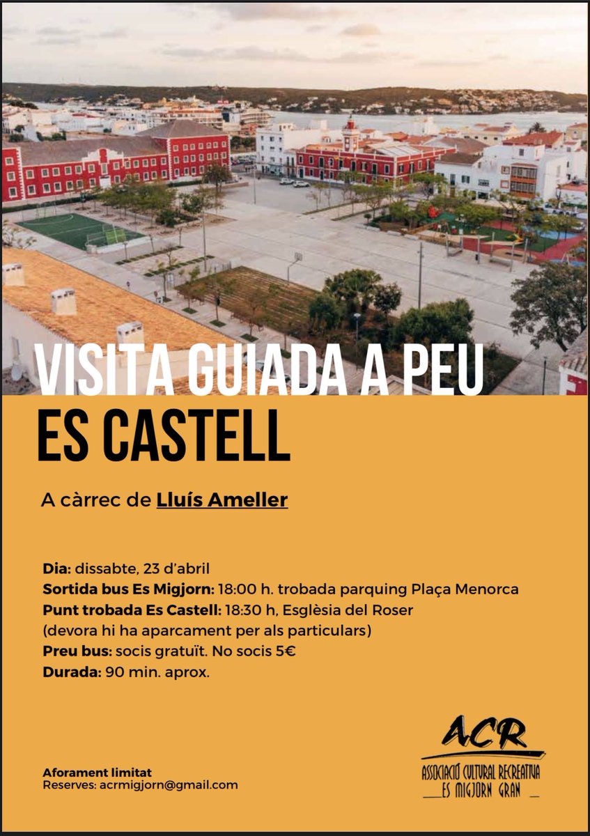 Dissabte capvespre anirem as Castell. En @LluisAMeller ens farà de guia.
Ens hi acompanyau? #AcrMigjorn #esCastell #Menorca #història
