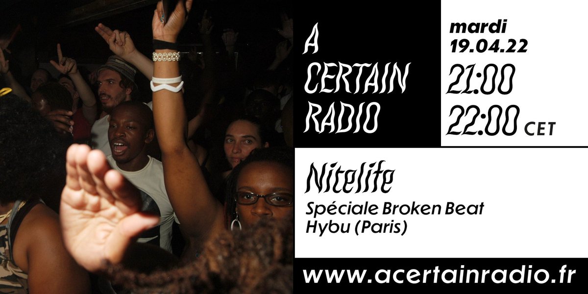 CE SOIR SUR acertainradio.fr ! 
▶ 21H / NITELIFE par Etienne Hybu Gimenez (Paris)
Spéciale Broken Beat
Avec Afronaught, Dego &amp; Kaidi, Seiji, Domu, Mark de Clive-Lowe, Maddslinky +MORE