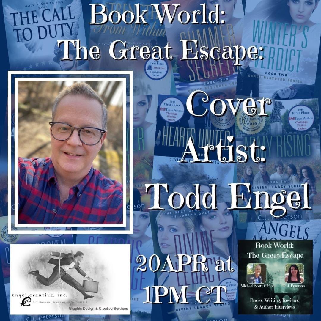 TOMORROW at 1PM CT on Book World: The Great Escape it's #coverartist Todd Engel, #coverdesign!
#FB: facebook.com/groups/bookwor…
C.J. #youtubechannel - bit.ly/3NymTI1
Mike’s #youtube - bit.ly/3wUcqRh  
#bookworldtge #bookworld #livebroadcast #worldofbooks #graphicart