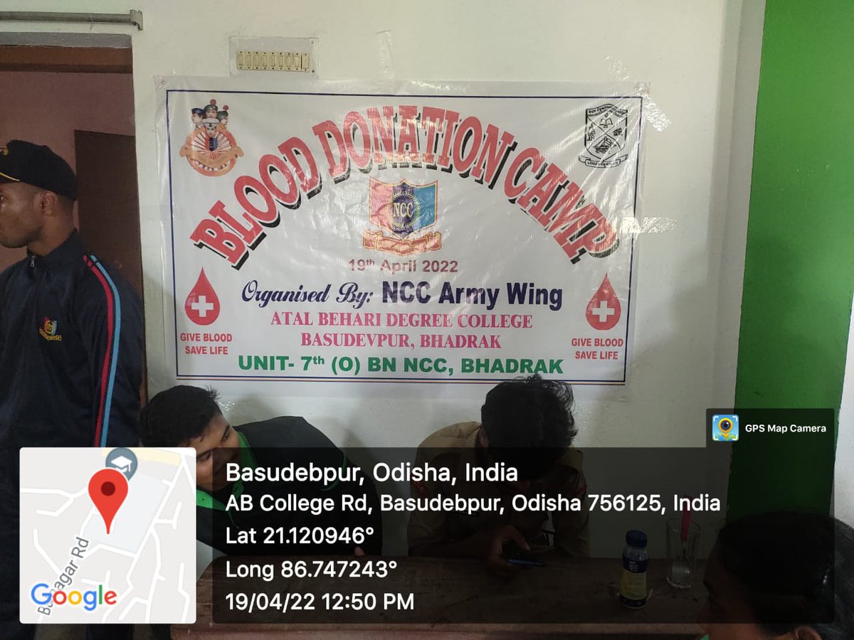 OdishaSeven's tweet photo. #Blood Donation Camp was organised by Cdts , ANO and College Staff of AB College/7(O) Bn NCC  at Basudevpur, Bhadak on 19 Apr 2022
 # 01 ANO,33 SD/SW Cdts &amp; Medical Team of Bhadrak Distt Hosp participated # 25 units blood collected
@Kalinga-sagar
@utkalpride https://t.co/lF2KH7MFwC