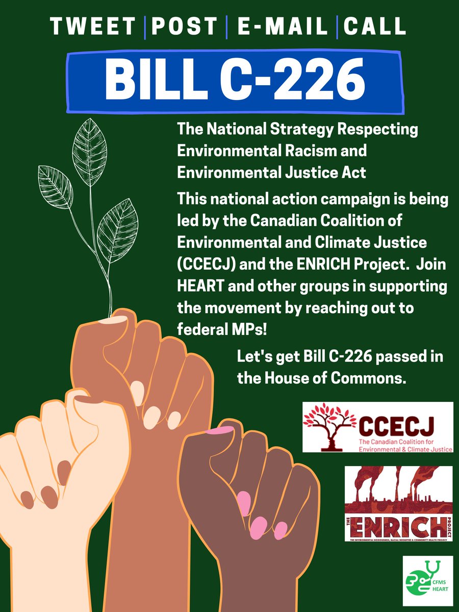 #EnvRacismBillC226 I am calling on the Minister of Environment to support Government Bill C-226 to address environmental racism. We can no longer look the other way. @ElizabethMay @s_guilbeault @justintrudeau @theccecj