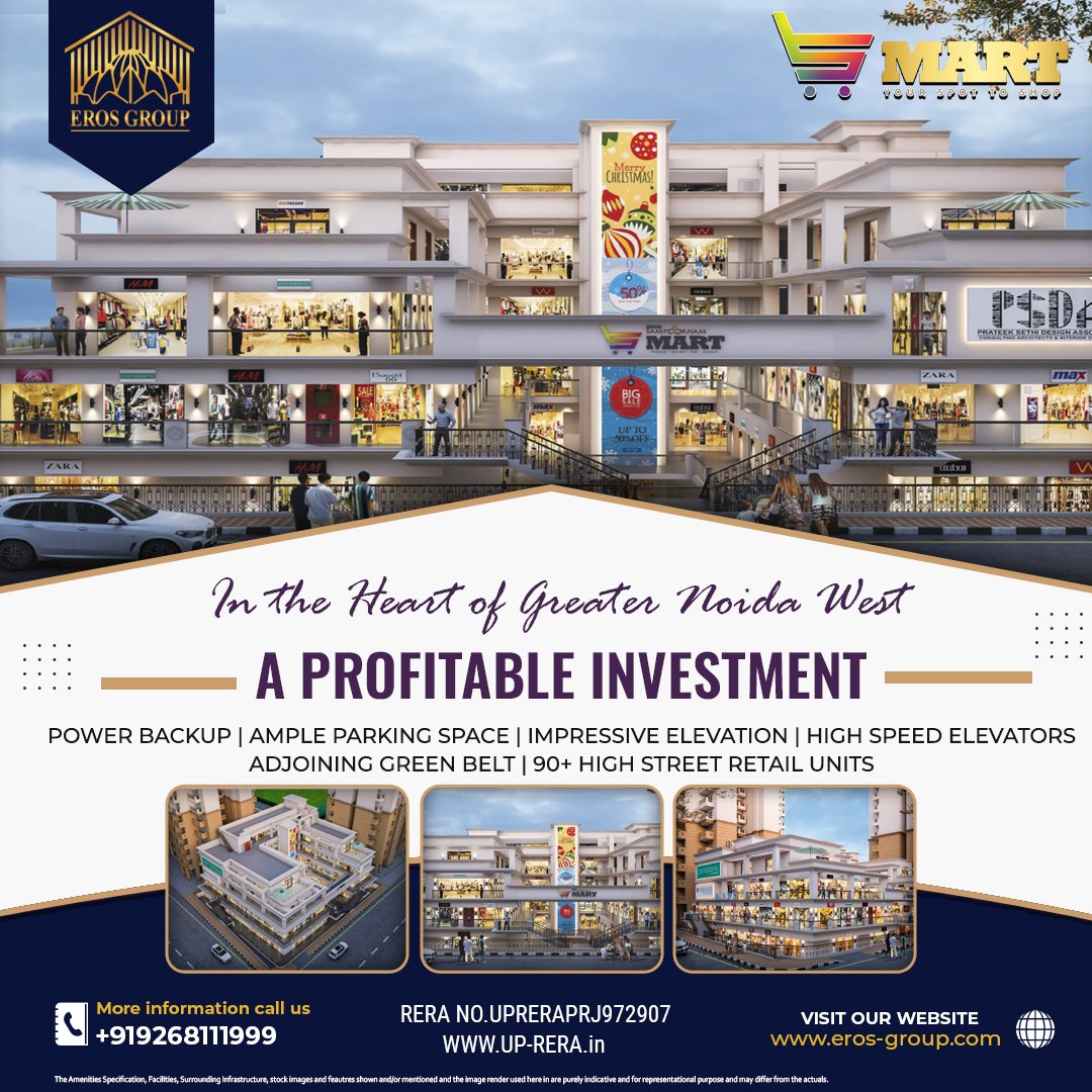EROS S Mart - A profitable investment in the heart of Greater Noida.
For Booking Call: 9268111999 
.
#noidacity #noida #greaternoida #shoppingcomplex #readytomovein #commercialrealestate #realestate #dining #finediningshops #foodcourts #retailshops #saloon #EROSGroup #EROSSMart
