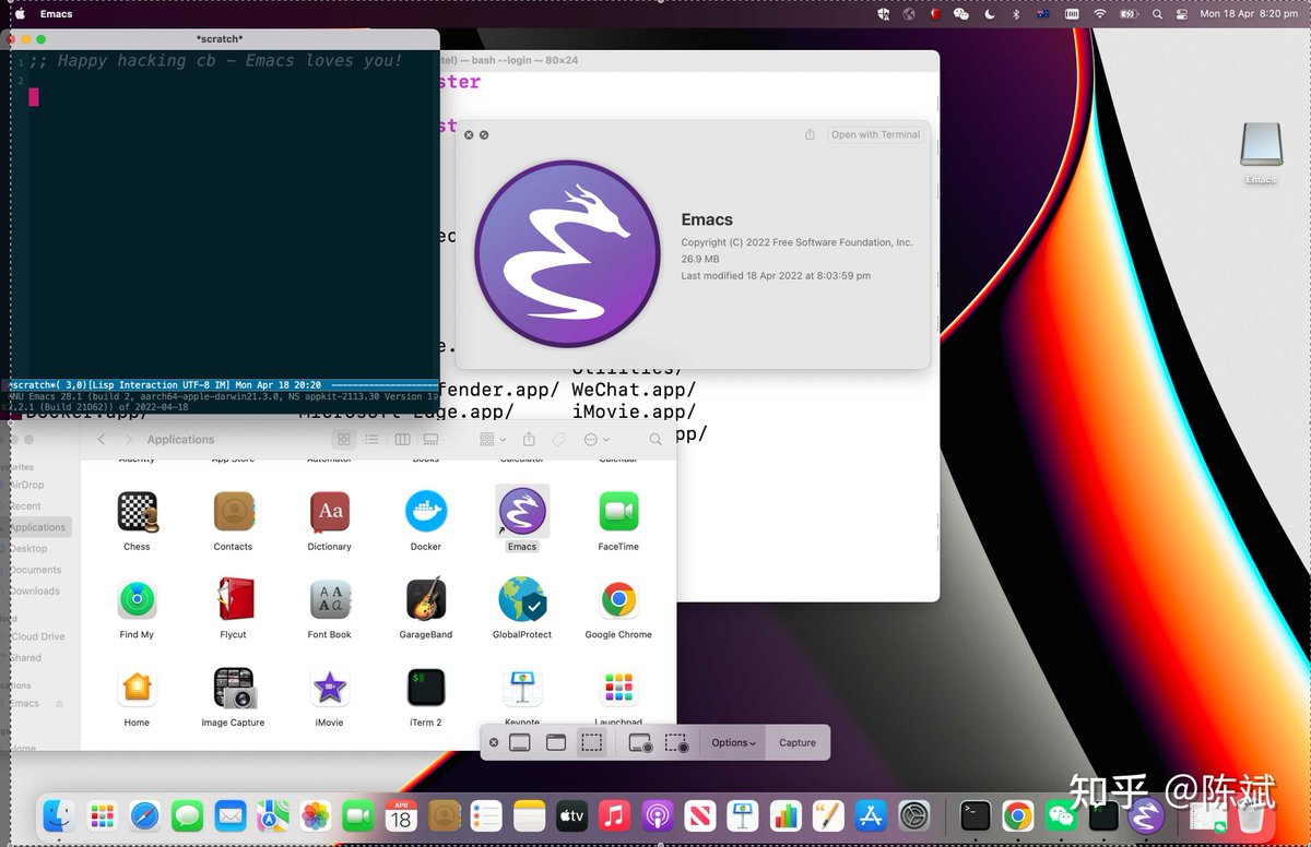 chen_bin's tweet photo. Emacs 28.1 on macOS (M1 Pro, with dragon icon!) only needs one liner `brew tap d12frosted/emacs-plus &amp;&amp; brew install gcc libgccjit emacs-plus@28 --with-native-comp` https://t.co/TBVpjYNw9J
