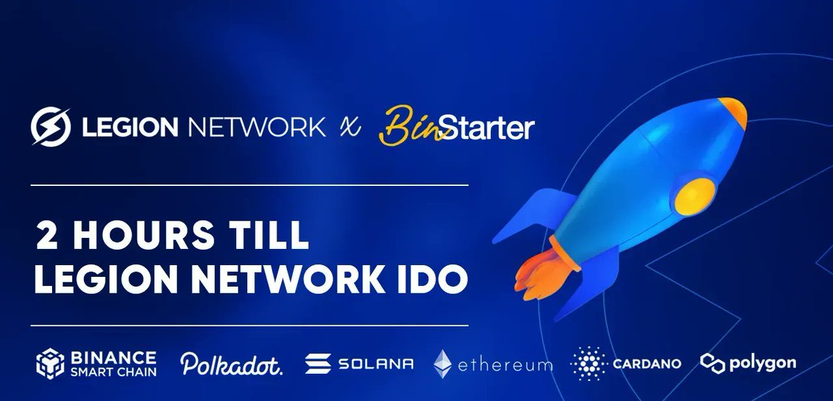 BinStarter (@binstarterio) on Twitter photo 🔊REMINDER: 2 HOURS left to <a href="/LegionNetwork__/">Legion Network: The #1 Crypto Super App</a> #IDO on <a href="/BinStarterio/">BinStarter</a>⏳
⚡<a href="/LegionNetwork__/">Legion Network: The #1 Crypto Super App</a> is the world's largest crypto SuperApp that combines NFT’s, Metaverse, Play2Earn, Watch2Earn all within a SuperApp. 🔥
🔗 IDO Link: bsr.binstarter.io/ido/project/62…
Let's rock it 💥
$LGX $BSR #IDO 🔊REMINDER: 2 HOURS left to <a href="/LegionNetwork__/">Legion Network: The #1 Crypto Super App</a> #IDO on <a href="/BinStarterio/">BinStarter</a>⏳
⚡<a href="/LegionNetwork__/">Legion Network: The #1 Crypto Super App</a> is the world's largest crypto SuperApp that combines NFT’s, Metaverse, Play2Earn, Watch2Earn all within a SuperApp. 🔥
🔗 IDO Link: bsr.binstarter.io/ido/project/62…
Let's rock it 💥
$LGX $BSR #IDO