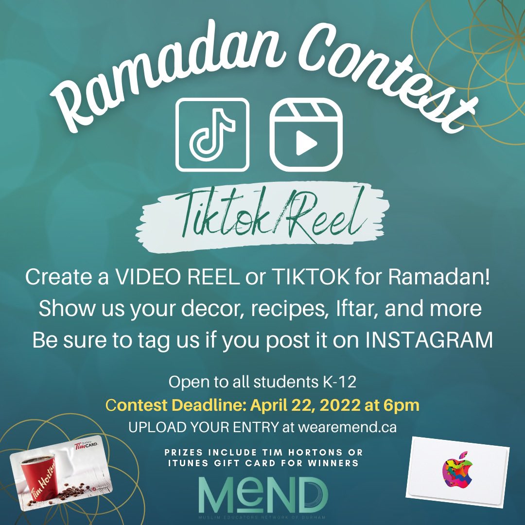 MEND (@mend_ddsb) on Twitter photo New week, new Ramadan contest! Submit your Reels/TikToks about Ramadan by this Friday. We can’t wait to see what you’ve got 😬 Open to all <a href="/DDSBSchools/">Durham District School Board (DDSB)</a> students forms.gle/mmzVzW477sEkWQ… New week, new Ramadan contest! Submit your Reels/TikToks about Ramadan by this Friday. We can’t wait to see what you’ve got 😬 Open to all <a href="/DDSBSchools/">Durham District School Board (DDSB)</a> students forms.gle/mmzVzW477sEkWQ…