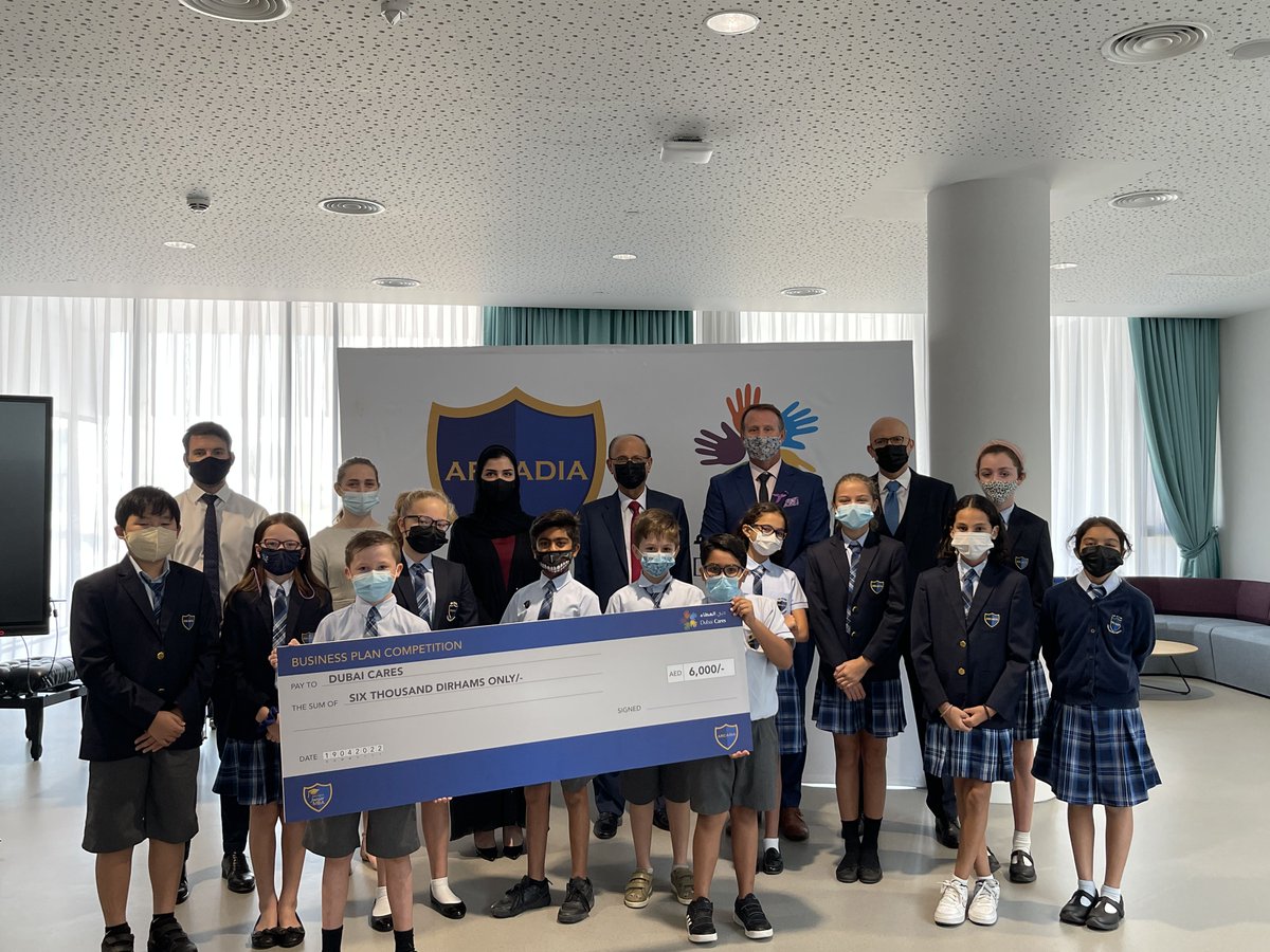 ArcadiaSch's tweet photo. We hosted a prize giving ceremony to announce the winners of our annual #JuniorMBA Business Plan Competition. The ceremony was attended by a representative from @DubaiCares, our Founder & Chairman, @MohanValrani, our CEO, @navinvalrani, & our Leadership Team. https://t.co/43zV0NNLBd