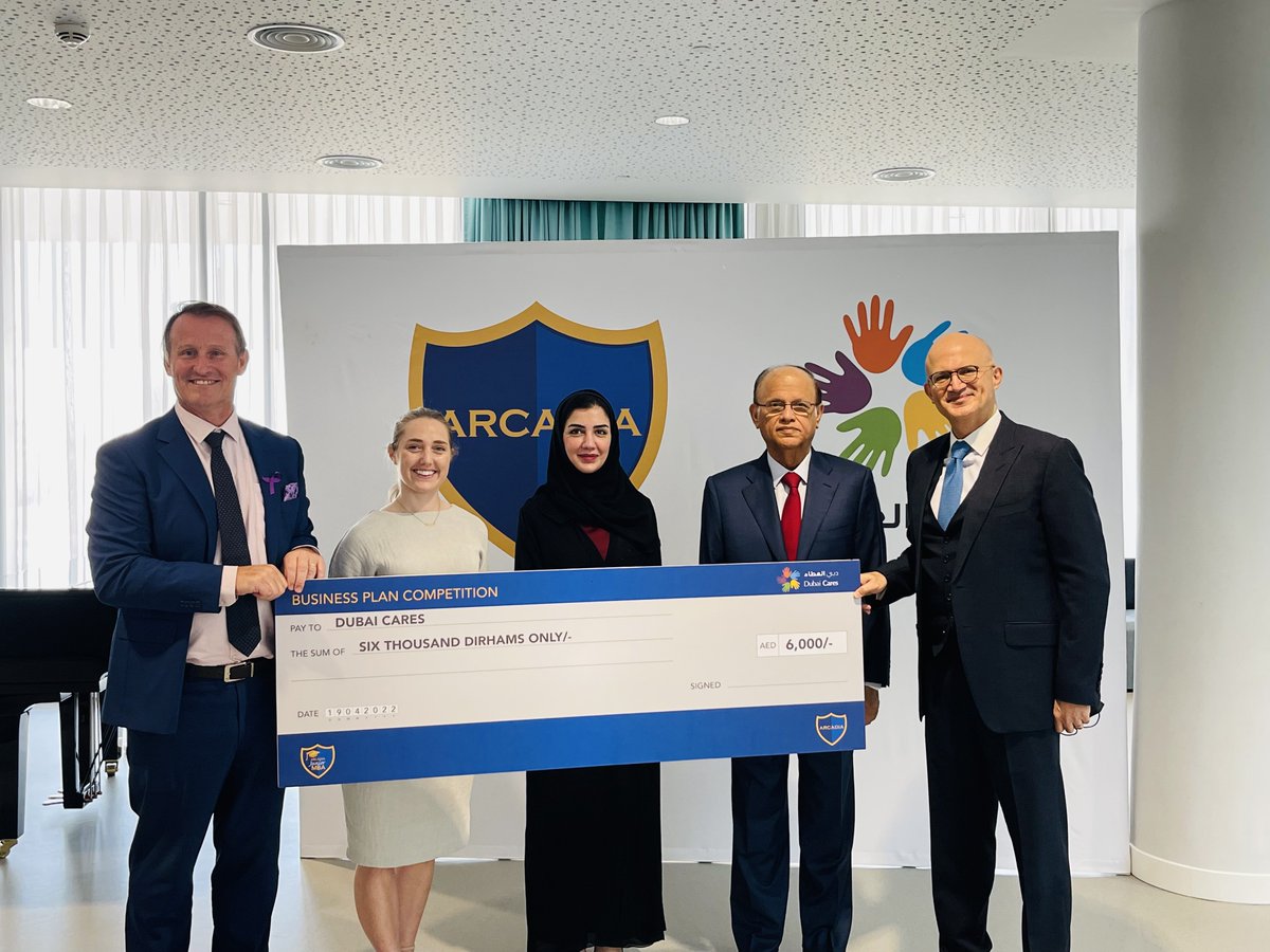ArcadiaSch's tweet photo. We hosted a prize giving ceremony to announce the winners of our annual #JuniorMBA Business Plan Competition. The ceremony was attended by a representative from @DubaiCares, our Founder & Chairman, @MohanValrani, our CEO, @navinvalrani, & our Leadership Team. https://t.co/43zV0NNLBd