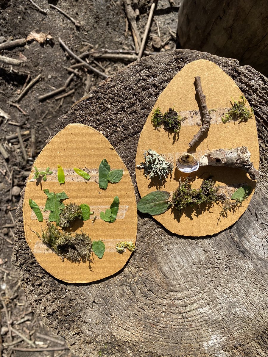 SchoolCluny's tweet photo. P1/2 had fun decorating these Easter eggs in the forest on Easter Monday using natural materials! 🍃#forestschool #learningandachievingtogether https://t.co/TYkhm01lh0