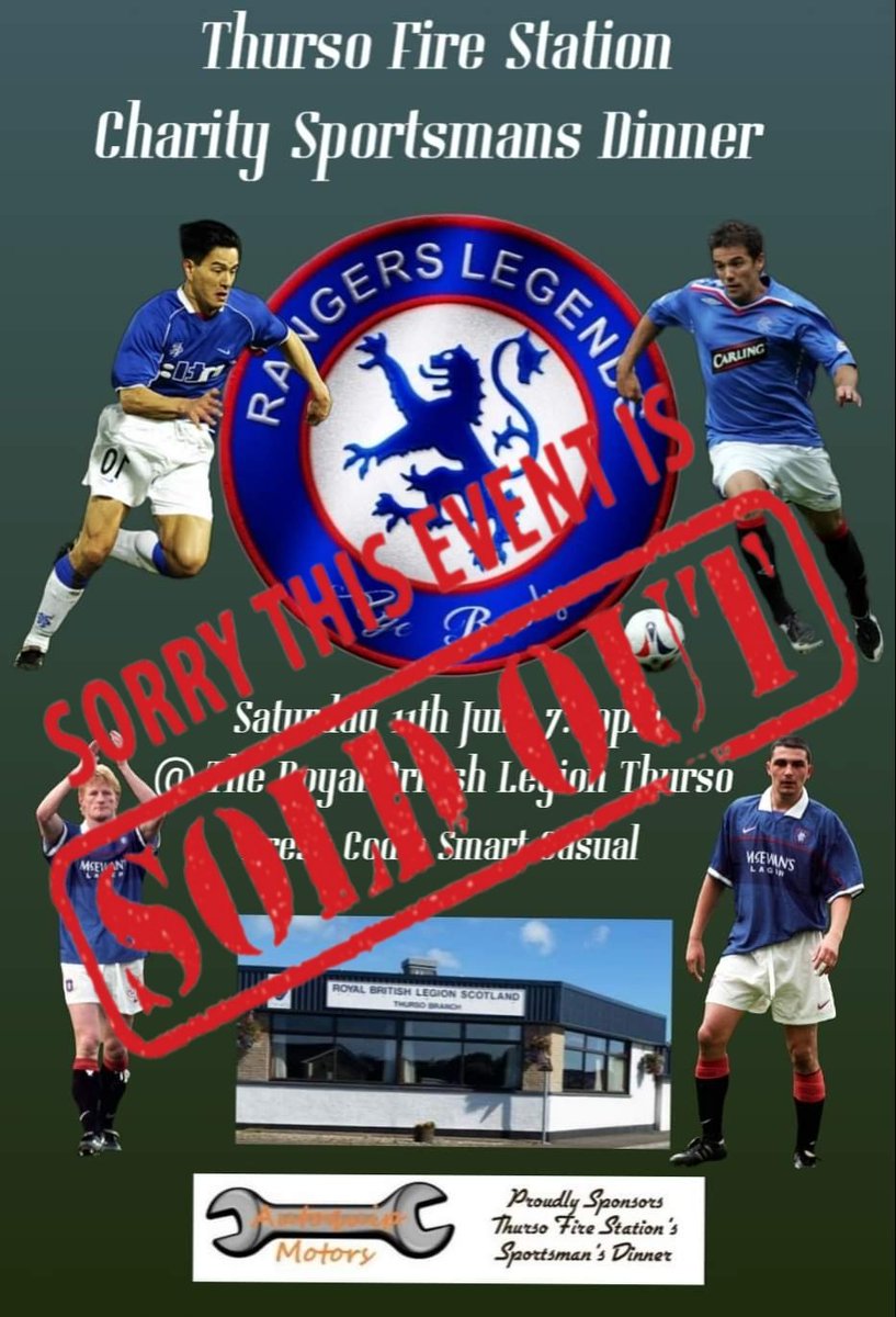 ❗️Important Reminder ❗️

Our Sportsman's Dinner will now take place in The Royal British Legion, Thurso Branch and to those who have already purchased tickets previously they will still remain valid.
We would again like to take this opportunity to thank everyone for their support