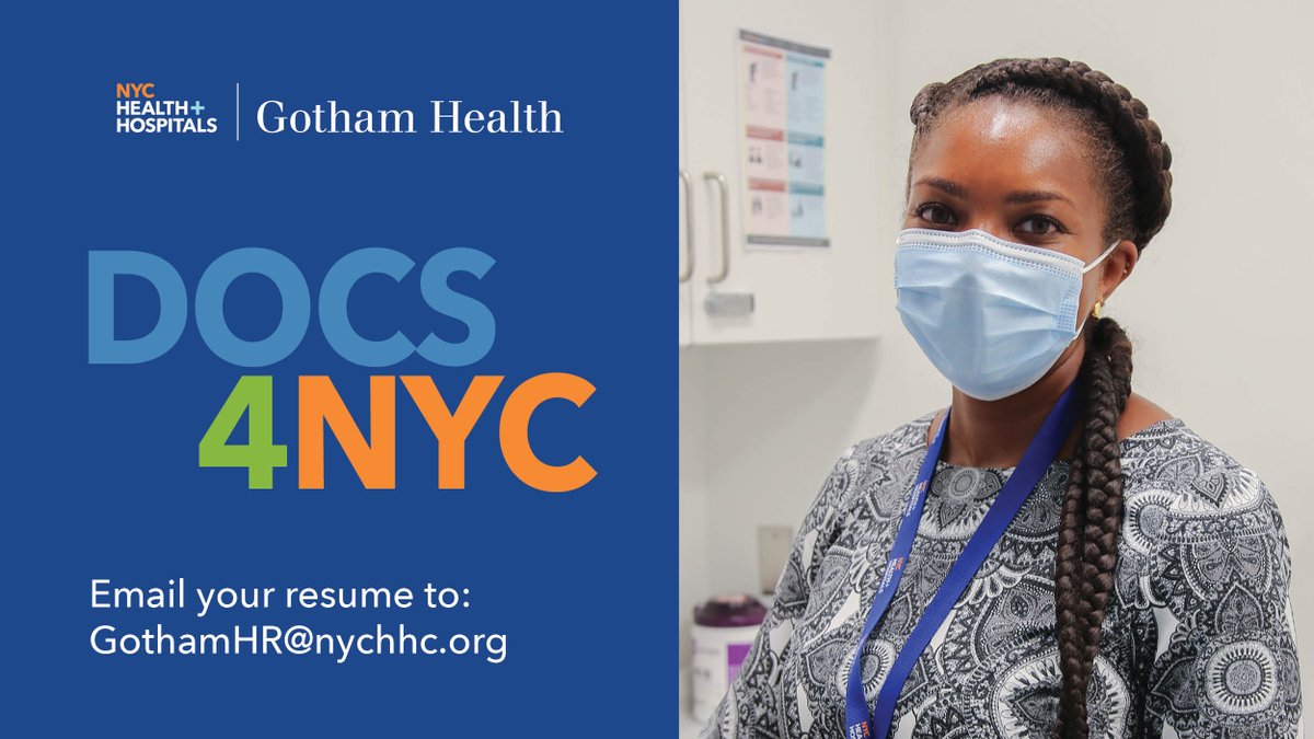 MLewisCEO_GH's tweet photo. We are looking for talent - @NYCGothamHealth is hiring new physicians to serve in our network of over 30 health centers, providing primary care and specialty services to all New Yorkers. Submit your resume at GothamHR@nychhc.org #DOCS4NYC #PrimaryCare #Hiring https://t.co/vLdlgXghQR