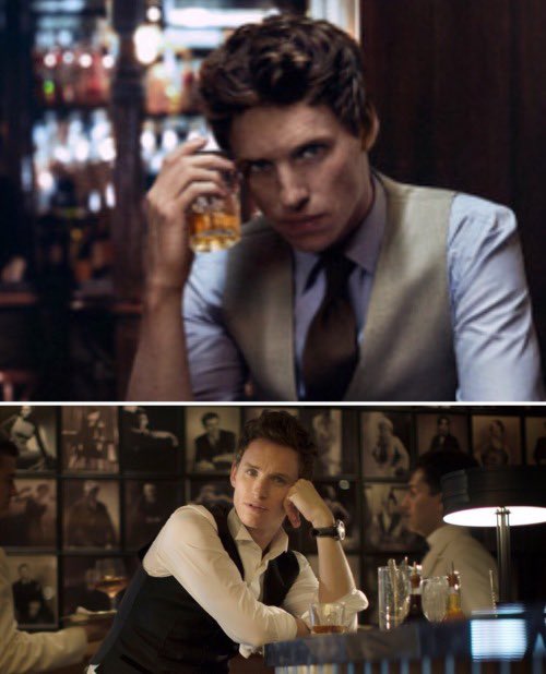 bespokeredmayne's tweet image. Art imitating…modeling? #EddieRedmayne enjoying a beverage at #HogsHead as stylish #NewtScamander in @FantasticBeasts #SecretsOfDumbledore is reminiscent of 2 of Eddie’s modeling gigs. Top—for @omegawatches, bottom—for @MRPORTERLIVE.