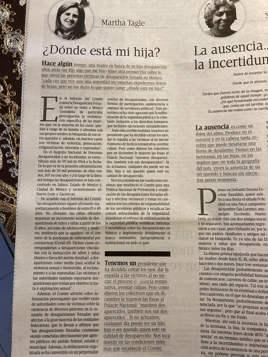 Les comparto el artículo de mi compañera ⁦<a href="/MarthaTagleMed/">Medios Martha Tagle</a>⁩ ⁦<a href="/MarthaTagle/">Martha Tagle</a>⁩, publicado en él periódico “Diario de Xalapa”, de la ciudad capital del estado de Veracruz, hoy martes 19 de abril >-¿Donde está mi hija<-