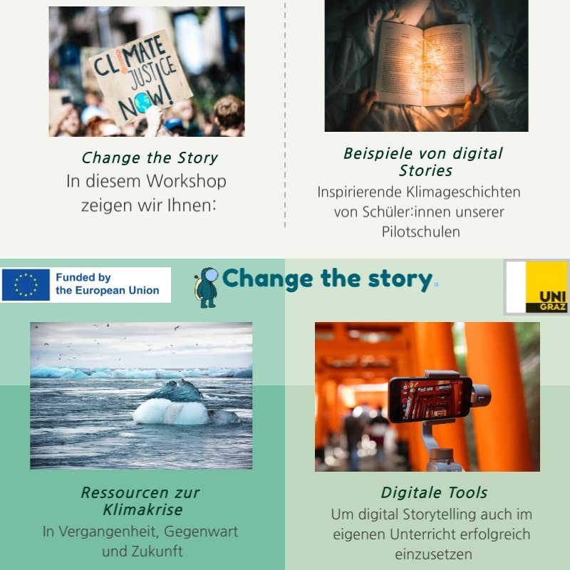 Join us at our Multiplier Event on April 29th! There are still some free spots available. Sign up via e-mail to julia.mayr@uni-graz.at (More info: changethestory.eu/austria) 
#unigraz #universityofgraz #weworkfortomorrow #changethestory #digitalstorytelling #ClimateCrisis