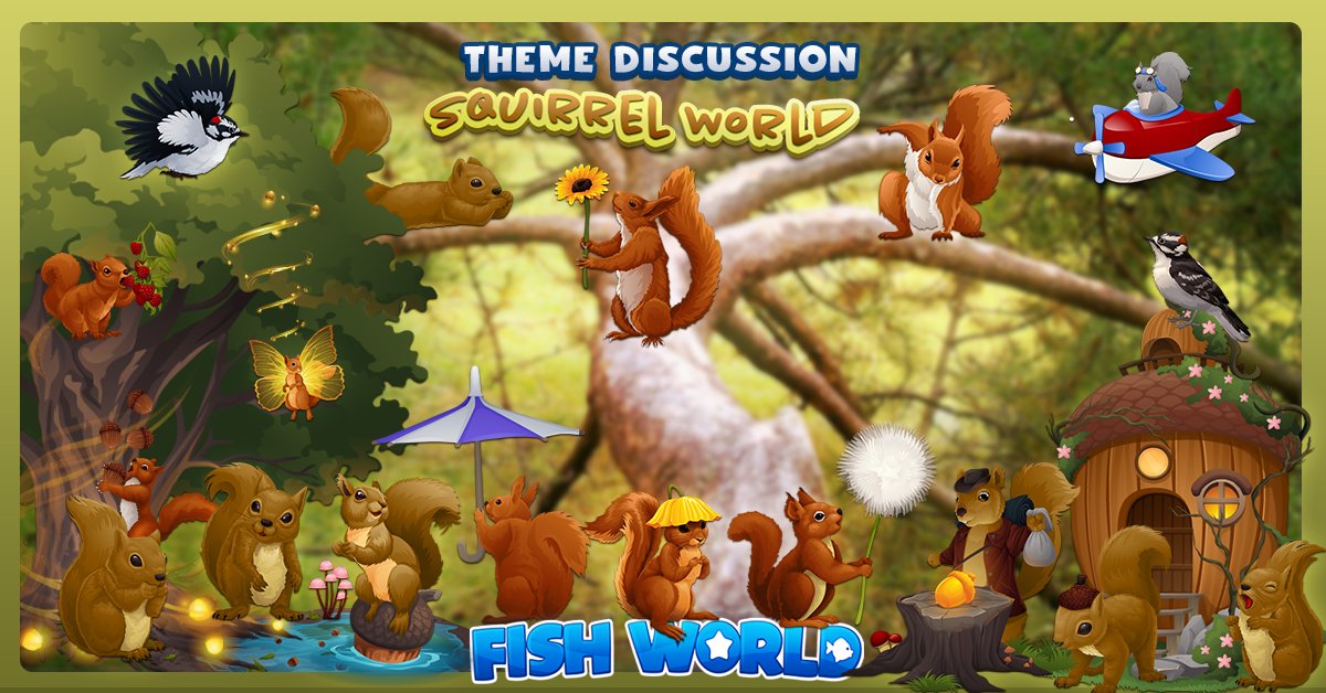 FishWorldGame's tweet image. Come jump &amp;amp; swing your way through the treetops this week with our fun new theme "Squirrel World" 🐿️

This lively theme brings a "scurry" of both realistic to charmingly, cute Squirrels. 

This theme is perfect for creating fun forest scenes!🤗
#Art #Game #Fun #Squirrel #Cute
