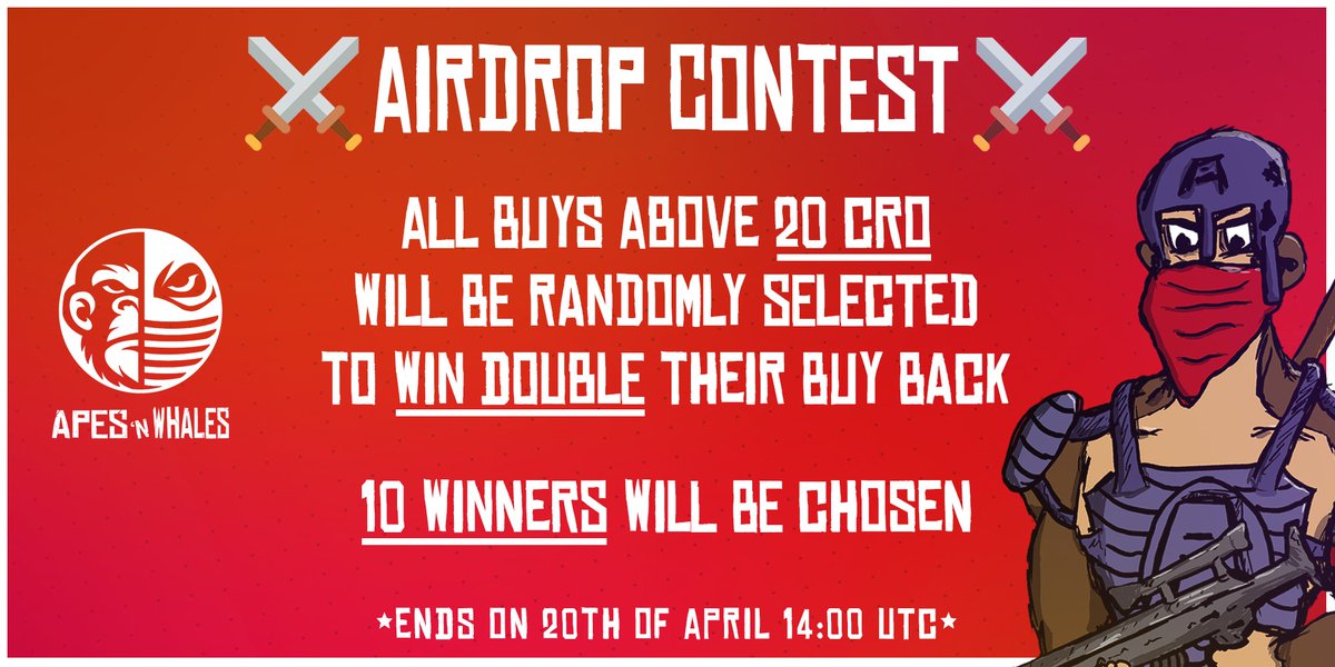 ApesAndWhales_'s tweet image. AIRDROP CONTEST! #CRO #crofam #Cronos #CRONOSNFT #Cronoschain #NFTartist #NFTshill