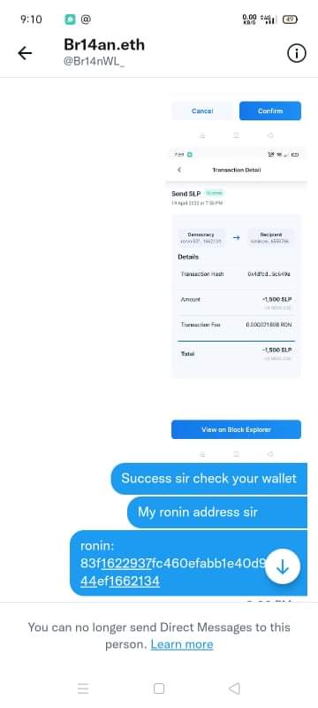 HoneyMae082104's tweet photo. BEWARE OF THIS SCAMMER
 @Br14nWL_ 

HE ALREADY GET THE SLP 1500 BUT HE DIDNT GIVE THE AXIETEAM. 

@Jihoz_Axie 
@axiejoe 
@democraxie 
@Avocadoguild 
@MortalCoreSquad 
@TheAngelAxie 
@axiecapital https://t.co/2KLWeHbqeR