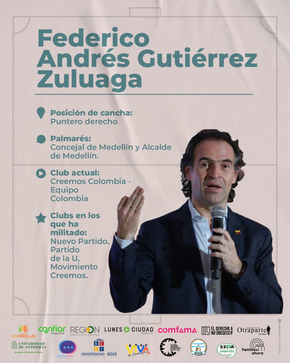 #Colombia, aquí les presentamos el posible jugador que participará en el #MundialDeLasIdeas, el partido donde los argumentos serán los que metan goles. ⚽️ @FicoGutierrez no pierda la oportunidad de jugar en esta #CanchaPolítica 😉