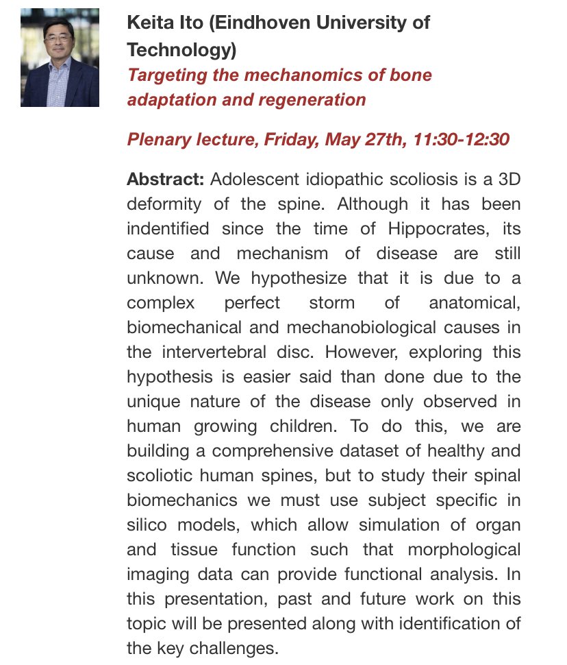 bcnvph's tweet photo. Meet our #Speakers 6th @VPH_Institute #SummerSchool, May 23-27, 2022 @UPFBarcelona
👉 #Scoliosis #PatientSpecific #Modelling, #Mechanomics & #Pathophysiology by Keita Ito @TUeindhoven
👉 Register and RT: https://t.co/lCyDGP9BWM! @Disc4all_EU https://t.co/pxe5tlWzvz