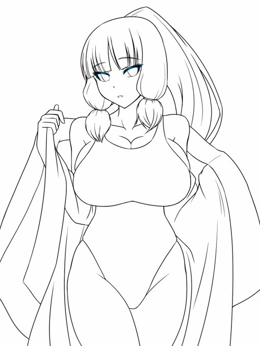 よいしょー #皆さん線画と塗った後を見せてください 