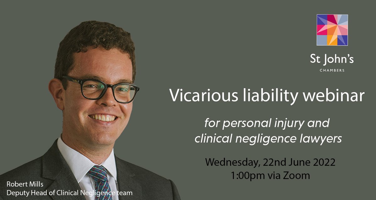 Tickets are now available for our free webinar with #barrister Robert Mills.
The webinar will discuss developments in the law surrounding vicarious liability and non-delegable duties in clinical negligence cases.
Book your place here: tinyurl.com/255zw367
#vicariousliability