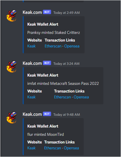 KeakNFT's tweet photo. Get #NFT alpha alerts directly to your Discord channels with our webhooks feature!🤯
Give back to your community with https://t.co/DPUCLz9XBX while you continue building! 🏗️
#StayKeaking 👁️👁️ https://t.co/nhigwOERwz