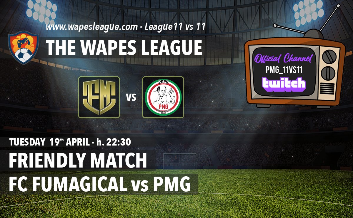 Friendly match tonight:

⚽️<a href="/pmg11v11/">PMG11v11Team</a> vs <a href="/FcFumagical/">BALTHAZAR</a> ⚽️

Can't wait for new season of <a href="/WapesLeague/">WAPES League 11vs11</a> !

As always live on Twitch: twitch.tv/pmg_11vs11