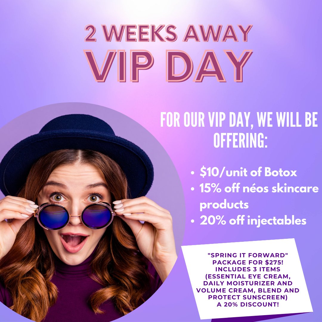 VCPSurgery's tweet photo. Only 2 weeks left until our Spring VIP Day!! Take advantage of all our offers! We’ll have discounts like 15% off néos skincare products, $10 off a unit of botox, 20% off injectables, and an amazing Spring it Forward Package. 
https://t.co/elkASiA703 https://t.co/7SruXjFnkm