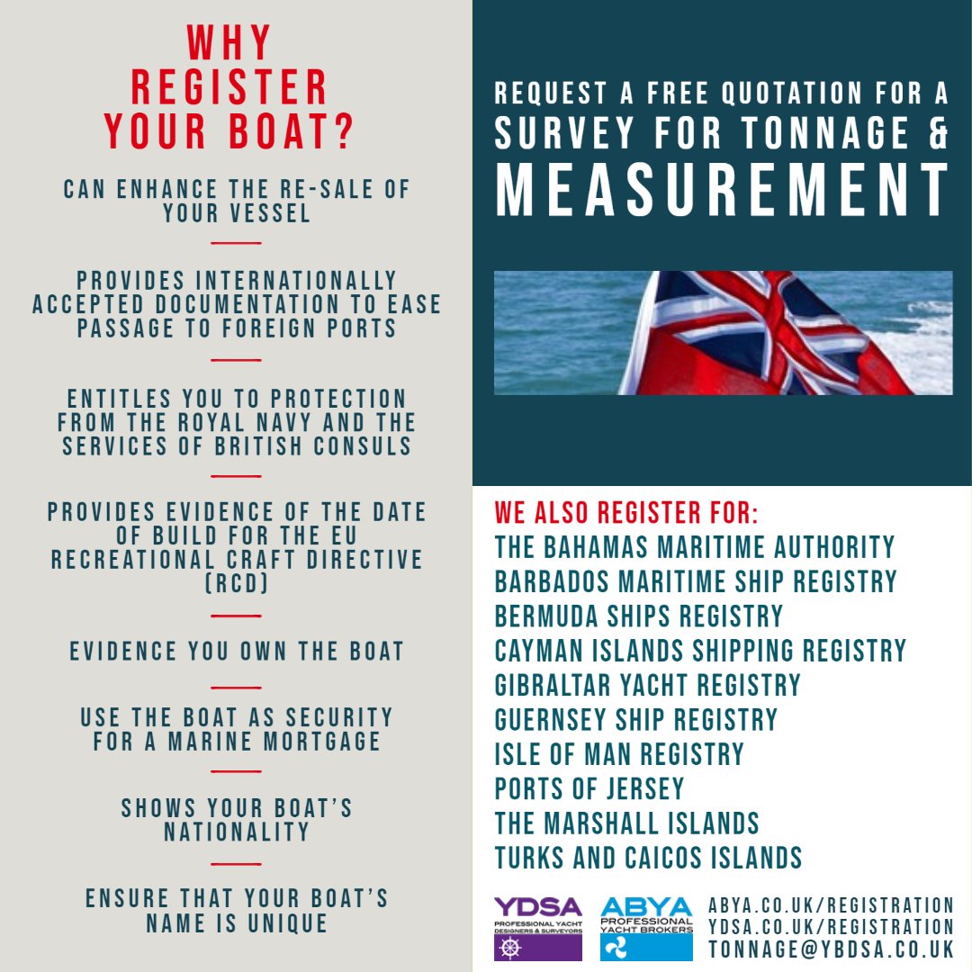 Now is the perfect time to register your boat with  Part 1 of the UK Ships Register, also known as getting a Survey for Tonnage &amp; Measurement 

See the benefits below and get a free quote for a Tonnage Survey here: form.jotform.com/YBDSA/request-…

#Yachting #narrowboat #sailing